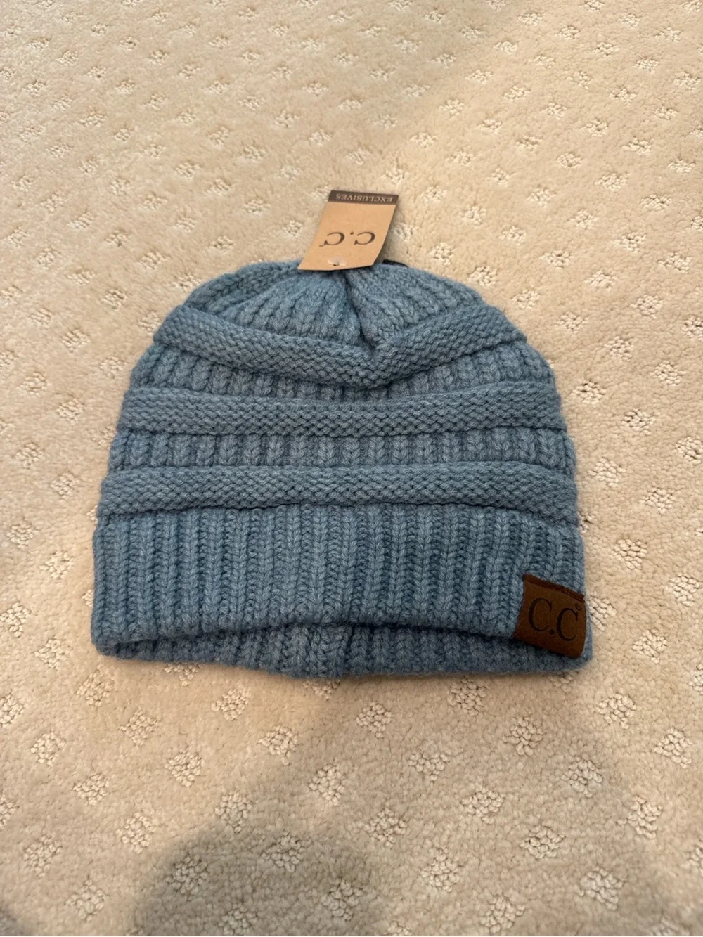 C.C Steel Blue Ribbed Knit Beanie Hat NWT